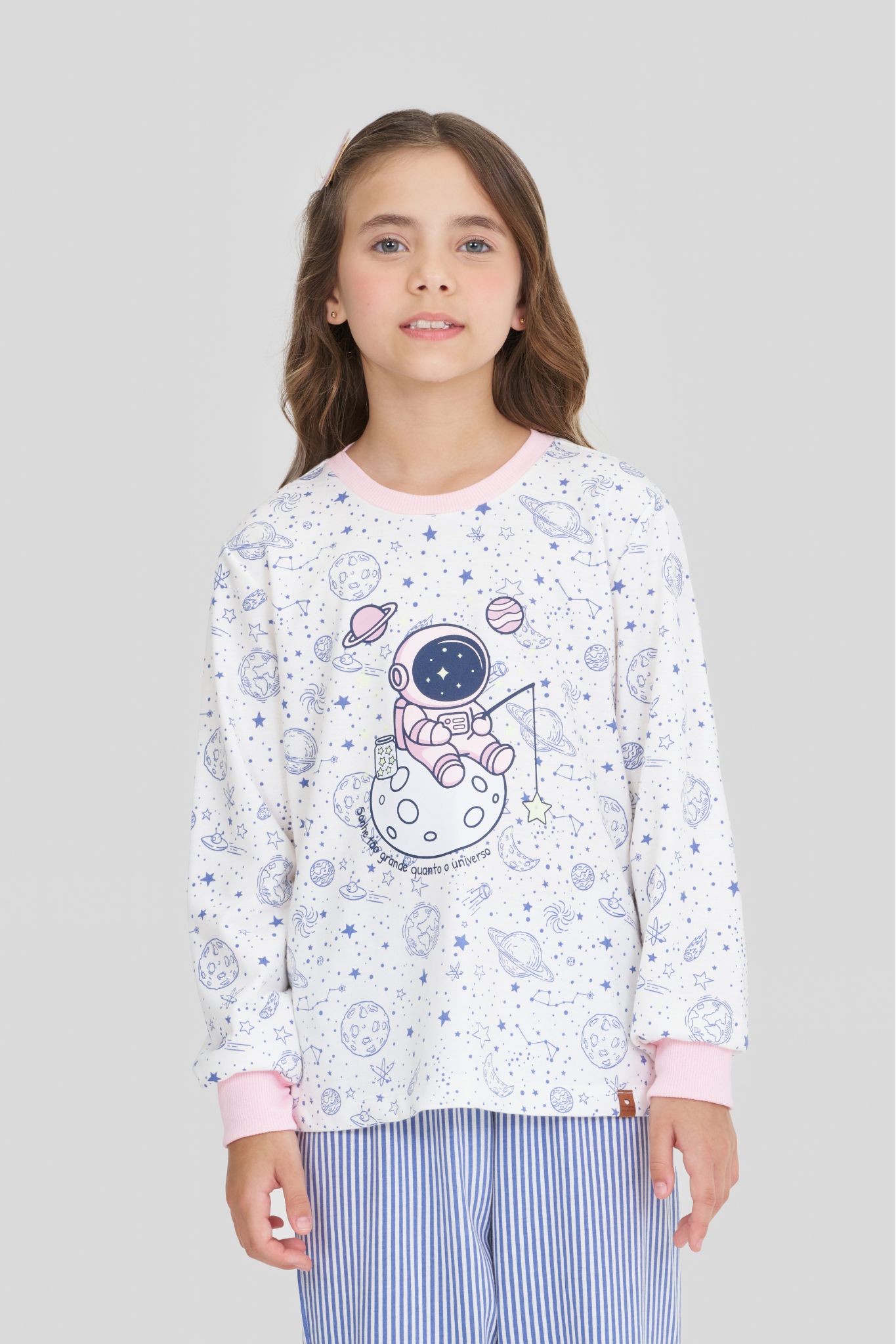 Pijama Longo Infantil Feminino Mundo da Lua 100% Algodão com Estampa ...